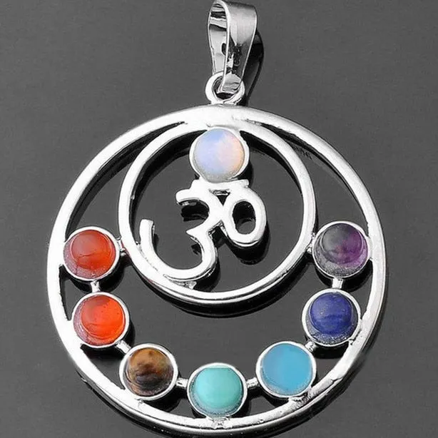 7 Chakra Stones Chakra Reiki Point tree of life pendant charm pendant jewelry Ankh Yoga charm 3D stone necklace