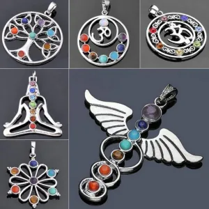 7 Chakra Stones Chakra Reiki Point tree of life pendant charm pendant jewelry Ankh Yoga charm 3D stone necklace