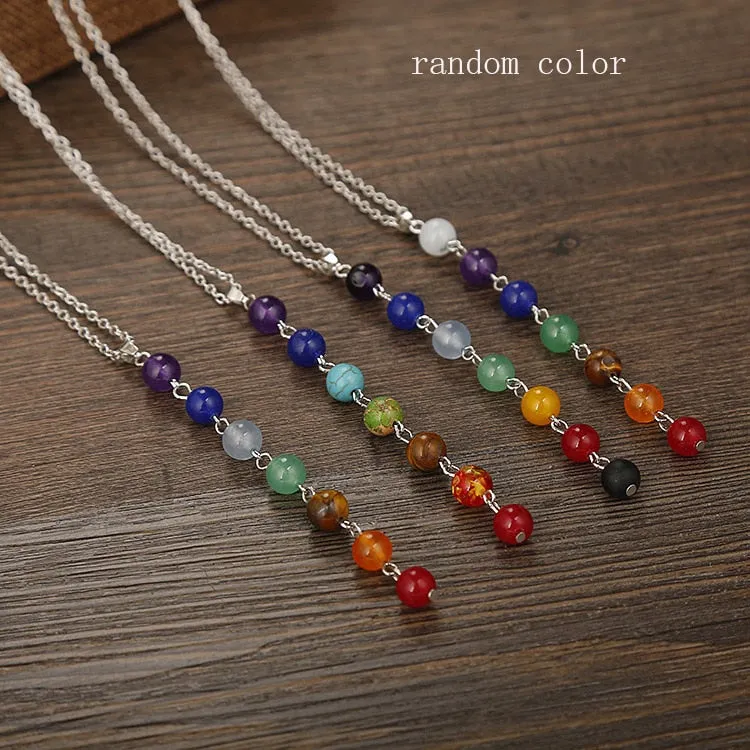 7 Chakra Stones Chakra Reiki Point tree of life pendant charm pendant jewelry Ankh Yoga charm 3D stone necklace