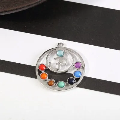 7 Chakra Stones Chakra Reiki Point tree of life pendant charm pendant jewelry Ankh Yoga charm 3D stone necklace