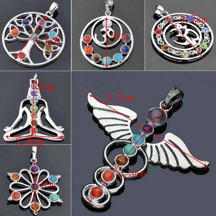 7 Chakra Stones Chakra Reiki Point tree of life pendant charm pendant jewelry Ankh Yoga charm 3D stone necklace