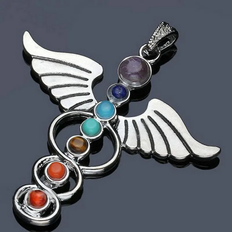 7 Chakra Stones Chakra Reiki Point tree of life pendant charm pendant jewelry Ankh Yoga charm 3D stone necklace