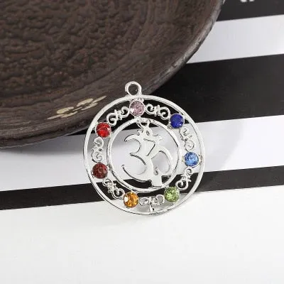 7 Chakra Stones Chakra Reiki Point tree of life pendant charm pendant jewelry Ankh Yoga charm 3D stone necklace