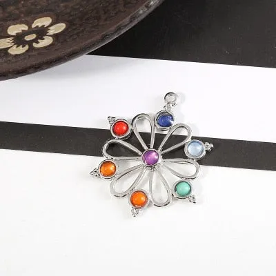 7 Chakra Stones Chakra Reiki Point tree of life pendant charm pendant jewelry Ankh Yoga charm 3D stone necklace