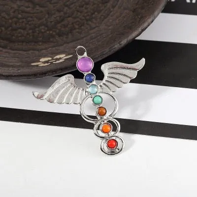 7 Chakra Stones Chakra Reiki Point tree of life pendant charm pendant jewelry Ankh Yoga charm 3D stone necklace