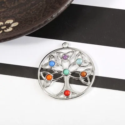 7 Chakra Stones Chakra Reiki Point tree of life pendant charm pendant jewelry Ankh Yoga charm 3D stone necklace