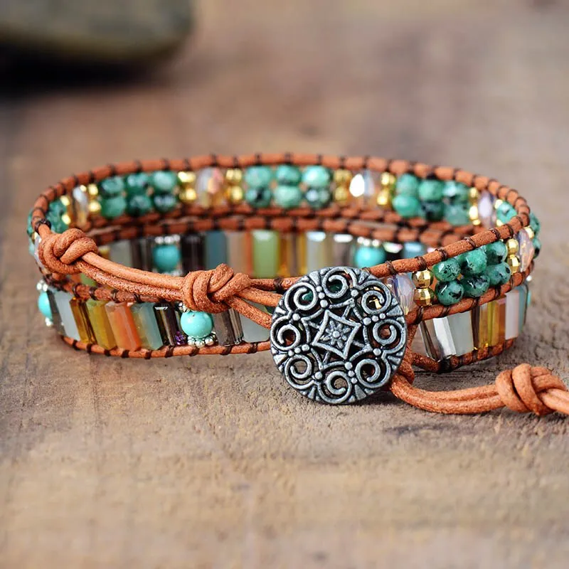 7 Color Crystals Leather Wrap Bracelet