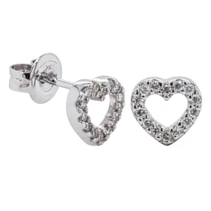 9ct White Gold Diamond Heart Studs