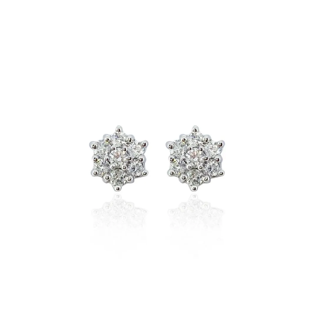 9K White Gold 0.50ct Diamond Cluster Stud Earrings