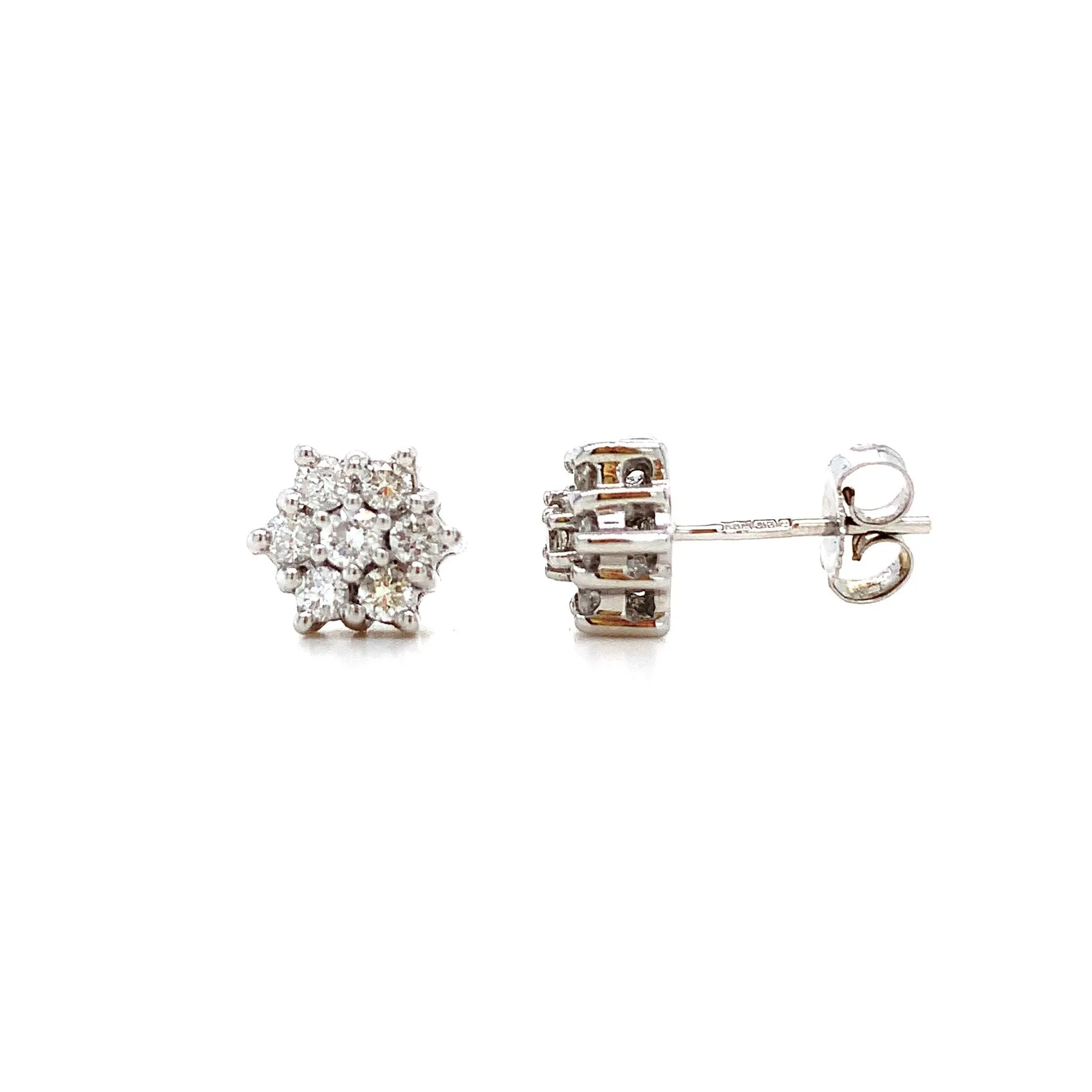 9K White Gold 0.50ct Diamond Cluster Stud Earrings