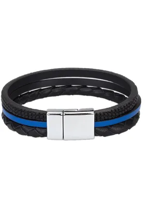 AB002 Black Pazzo Inset Leather Bracelet