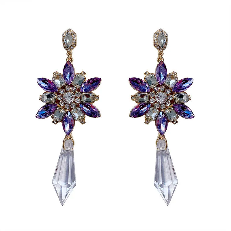 Amethyst Crystal Flower Earrings