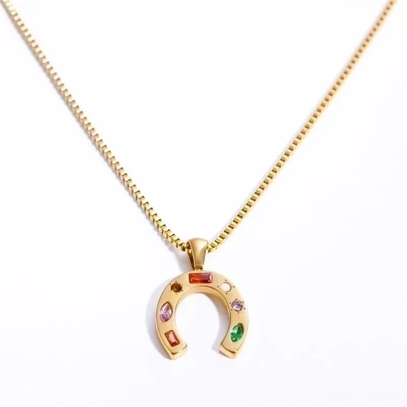 Artistic U Shape Heart Shape Flower Stainless Steel Plating Inlay Zircon 18k Gold Plated Pendant Necklace