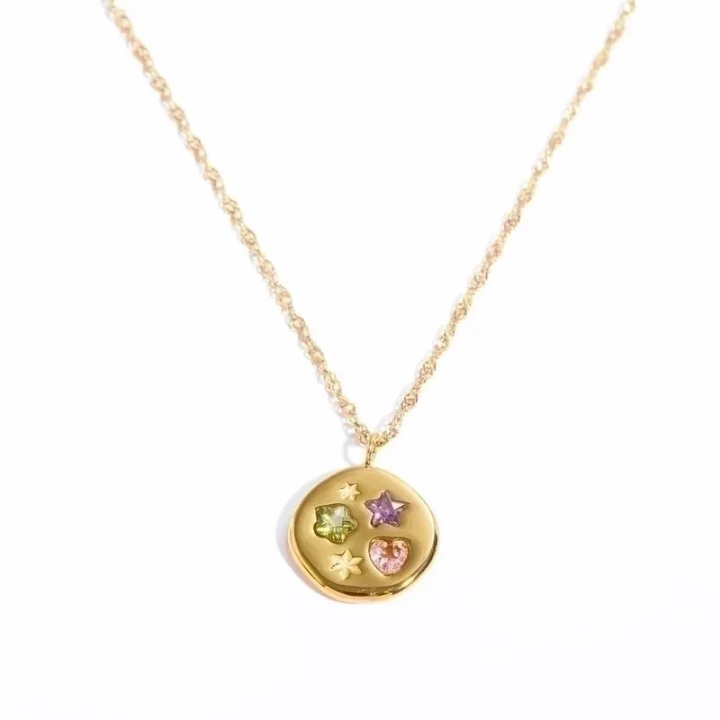 Artistic U Shape Heart Shape Flower Stainless Steel Plating Inlay Zircon 18k Gold Plated Pendant Necklace