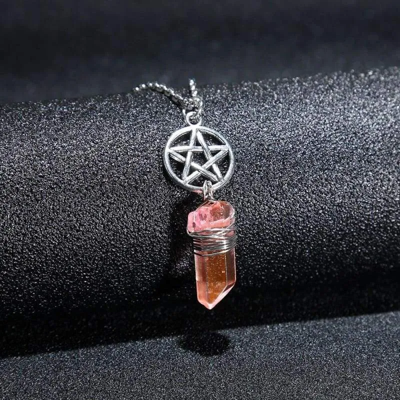 Aura Quartz Wicca Pendant Necklace Rough Stone Raw Stone Crystal with 70cm Chain