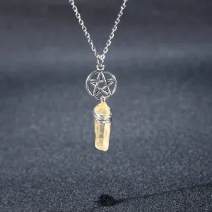 Aura Quartz Wicca Pendant Necklace Rough Stone Raw Stone Crystal with 70cm Chain