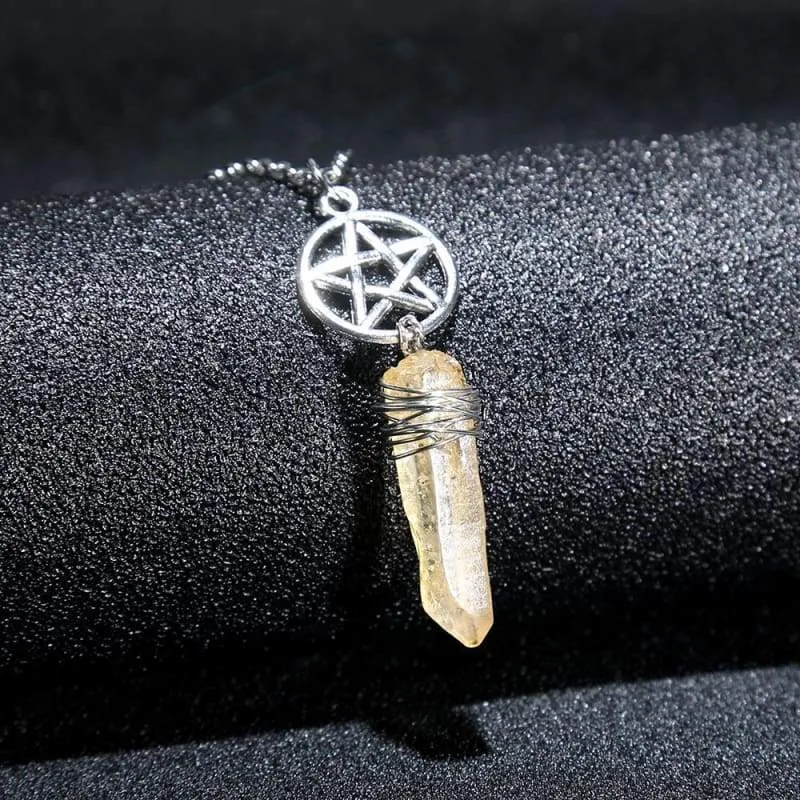 Aura Quartz Wicca Pendant Necklace Rough Stone Raw Stone Crystal with 70cm Chain