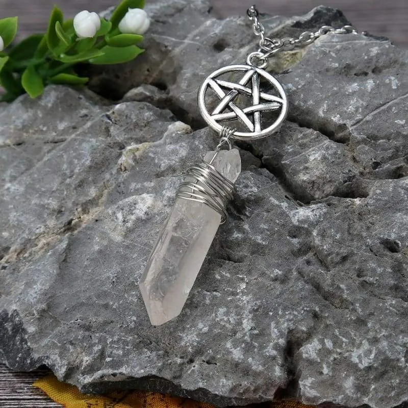 Aura Quartz Wicca Pendant Necklace Rough Stone Raw Stone Crystal with 70cm Chain