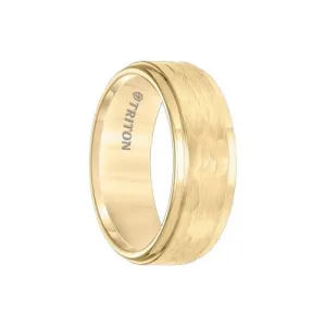 AVEN Gold Plated Tungsten Carbide Step Edge Comfort Fit Band with Hammered Center by Triton Rings - 8mm