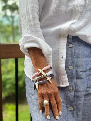 Bangle Bracelet With Cross Pearls