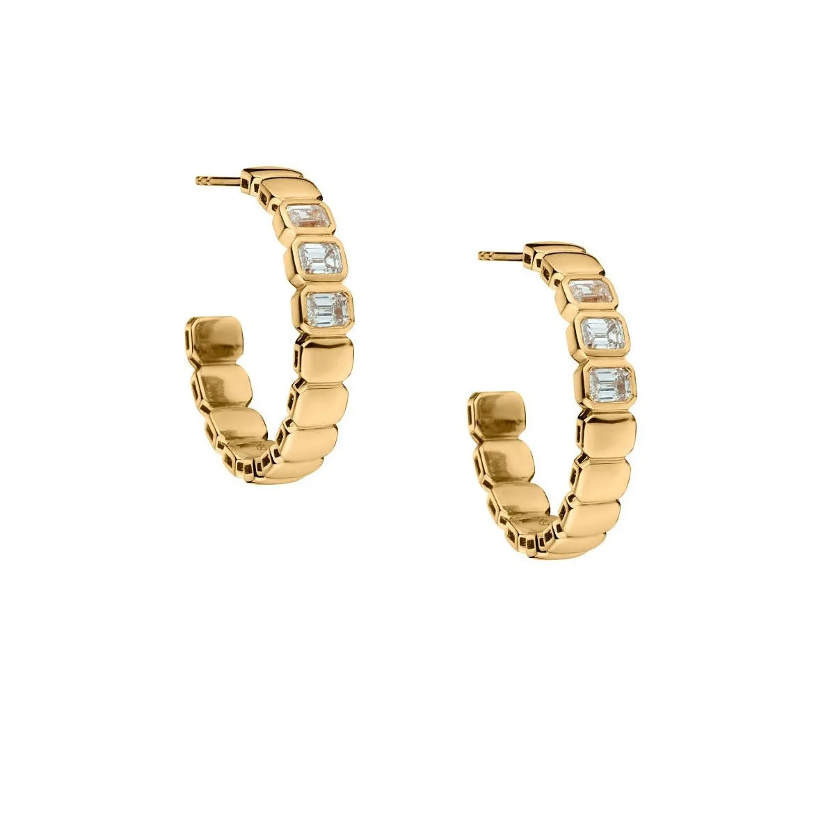 BEZEL SET EMERALD DIAMOND HOOP EARRINGS