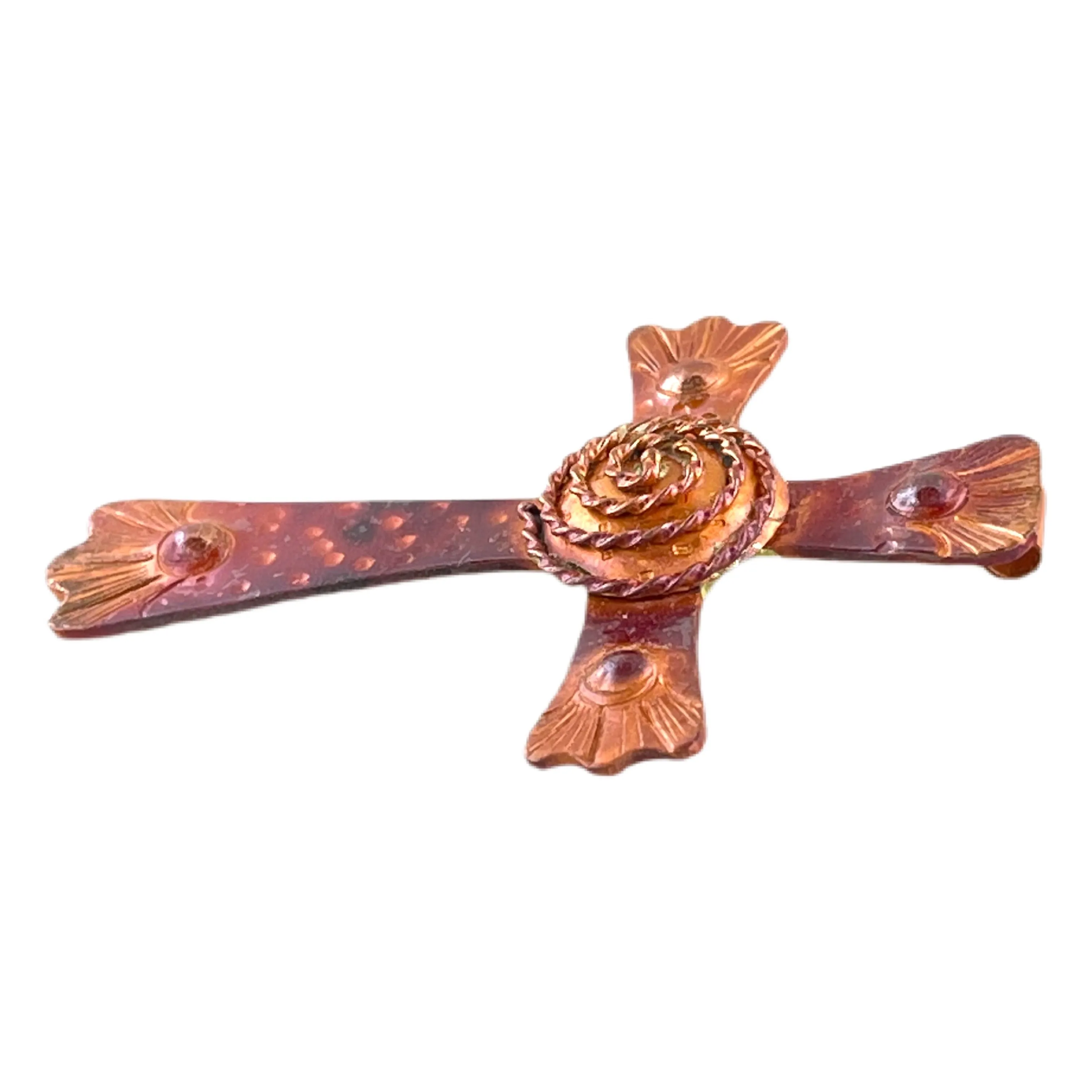 Big Copper Cross with Spiral Pendant