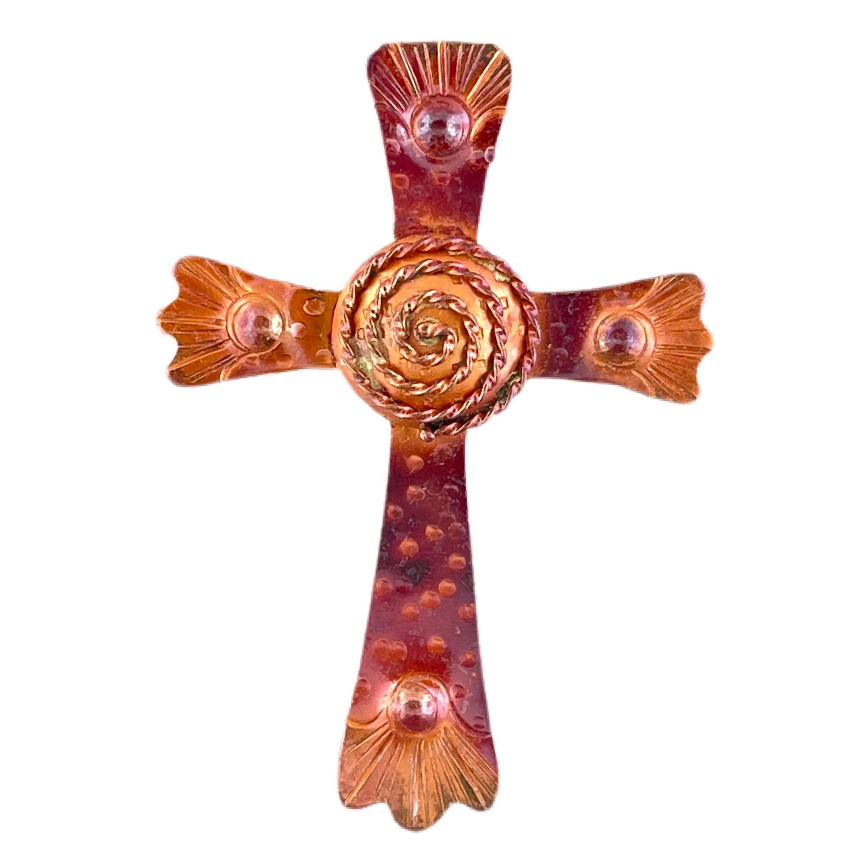 Big Copper Cross with Spiral Pendant