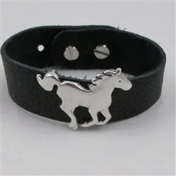 Black Leather Wide Bracelet with Silver Accent