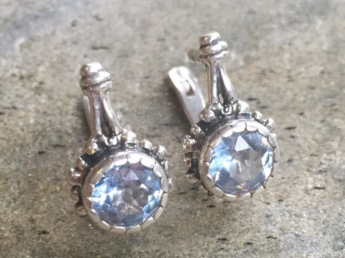 Blue Flower Earrings - Blue Topaz Flower Earrings - Natural Blue Topaz Earrings