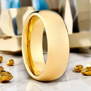 BRILLIUM | Gold Tungsten Ring, Shiny High Polished, Domed