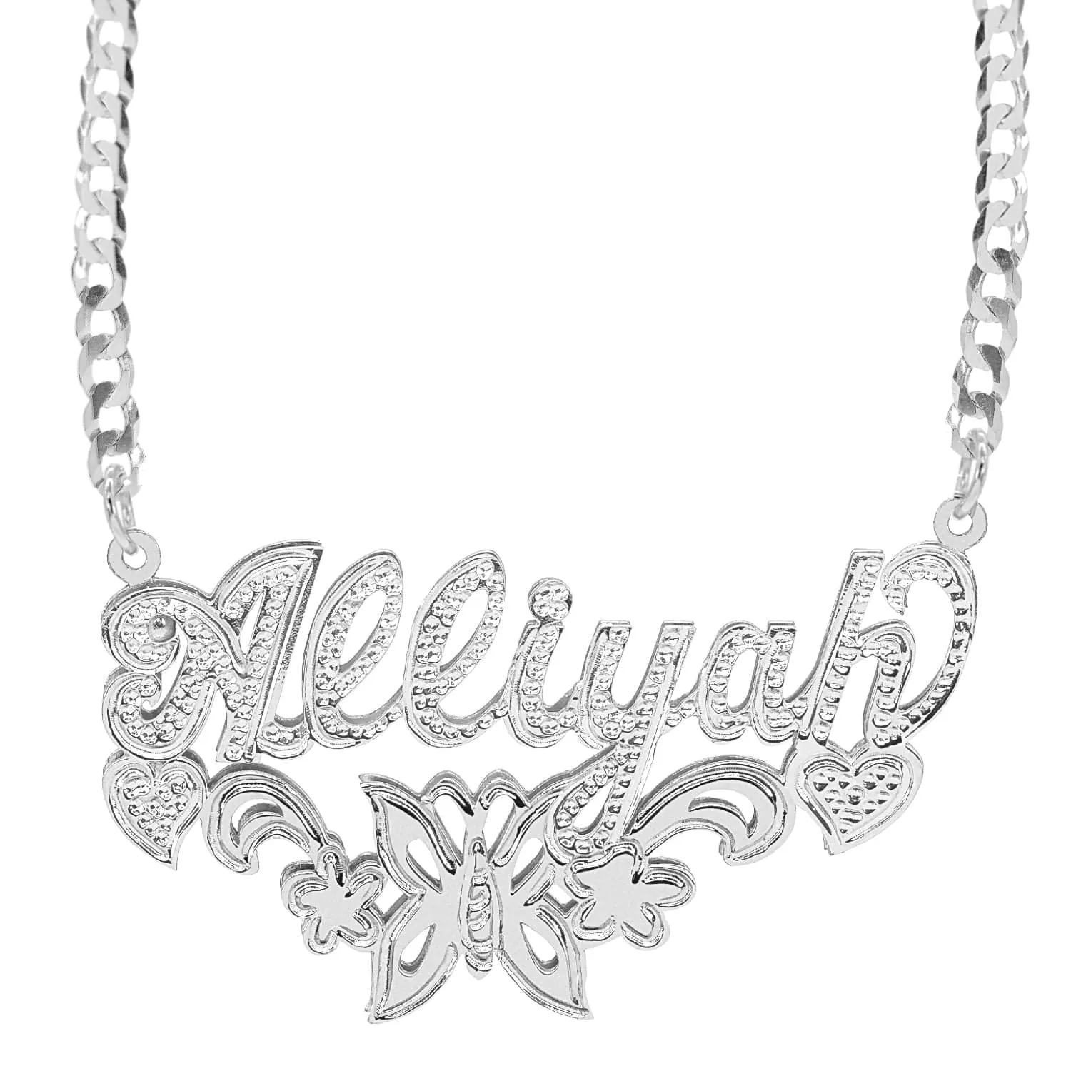 Butterfly Double Plated Name Necklace with Cuban Chain