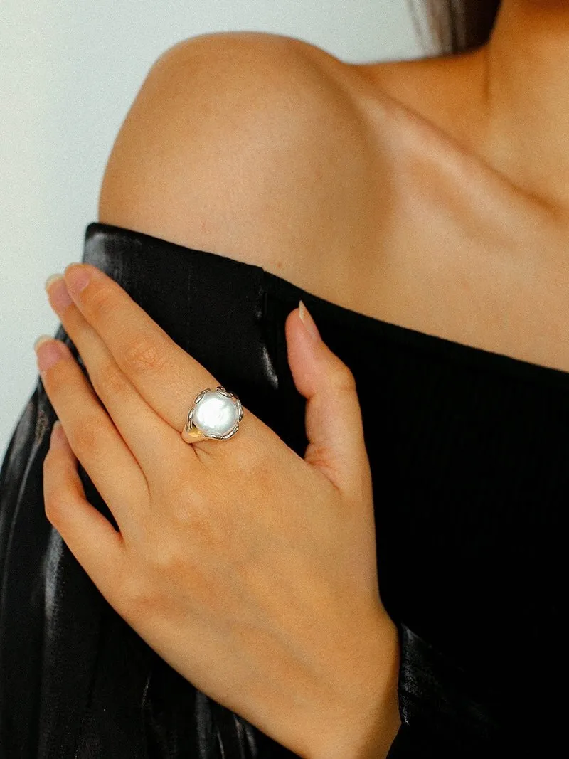 Button Baroque Pearl Ring