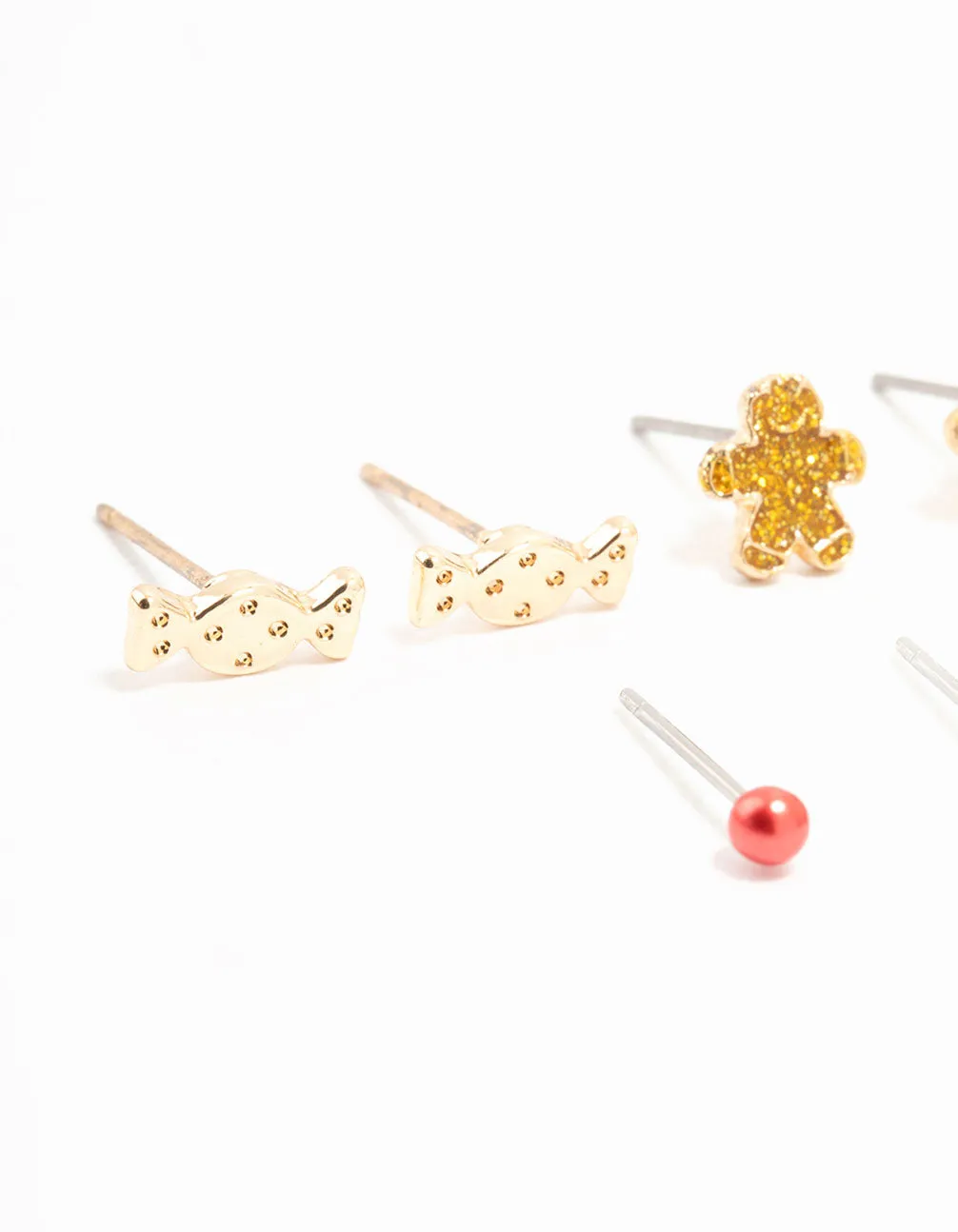 Candy & Tree Small Gold Stud Earrings 5-Pack