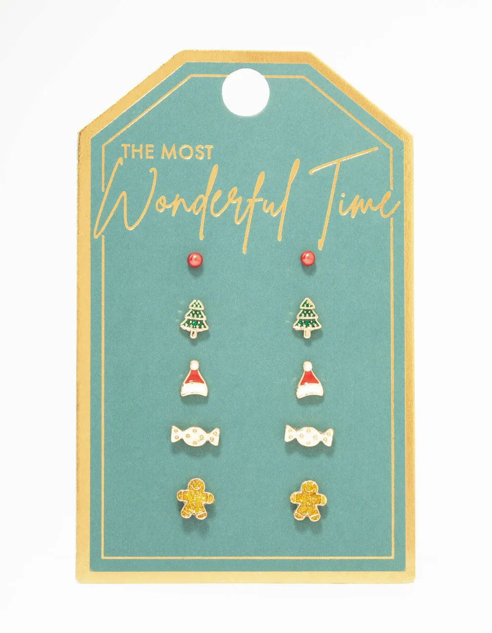 Candy & Tree Small Gold Stud Earrings 5-Pack