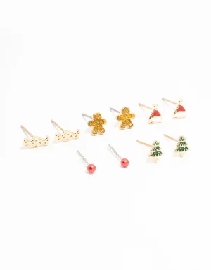 Candy & Tree Small Gold Stud Earrings 5-Pack