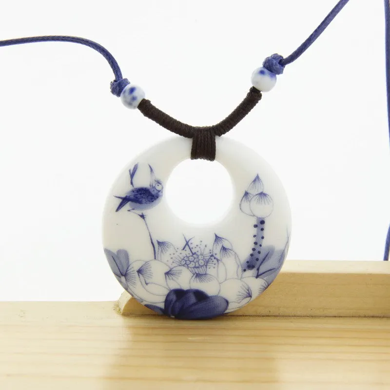 Ceramic Necklace Pendants New Fashion Vintage Handmade Blue And White Jewelry Accessories Gifts For Lovers