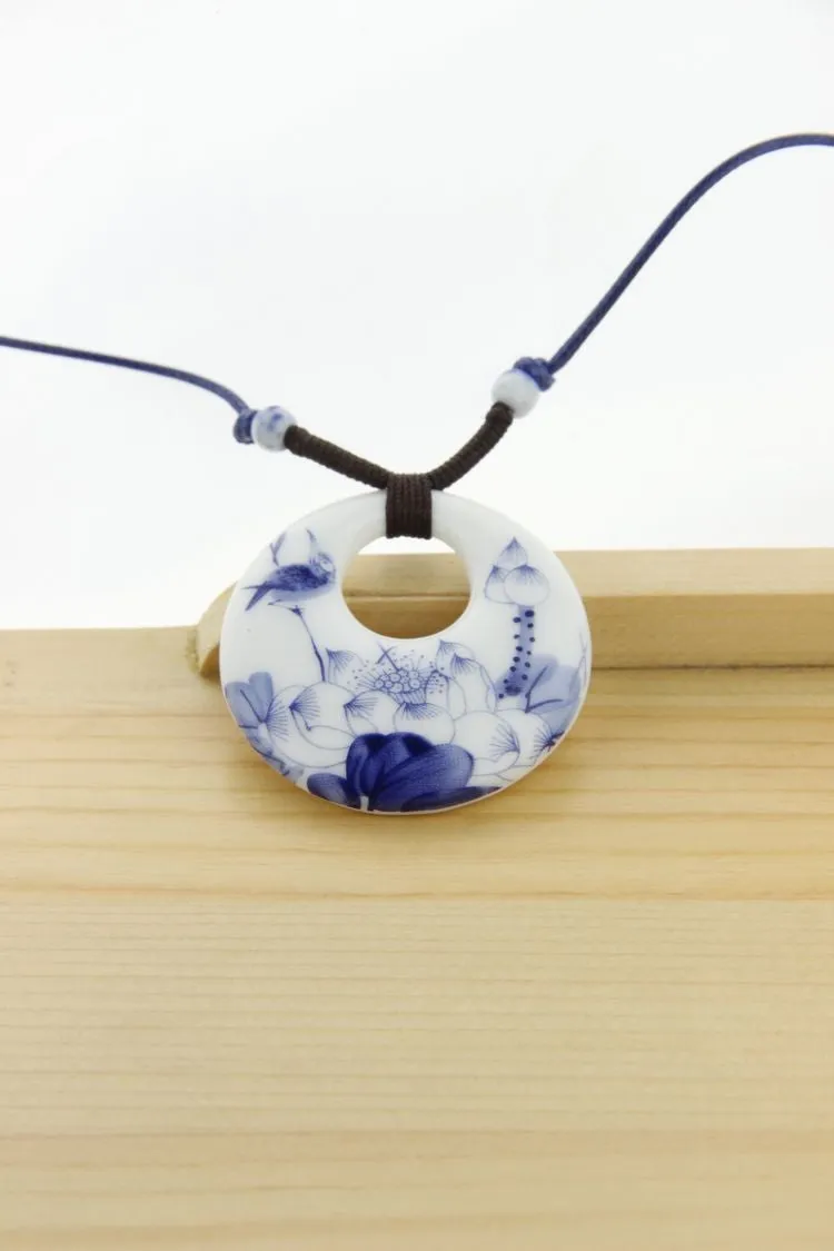 Ceramic Necklace Pendants New Fashion Vintage Handmade Blue And White Jewelry Accessories Gifts For Lovers