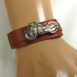 Chestnut Brown  Motorcycle Leather Cuff Bracelet Unisex