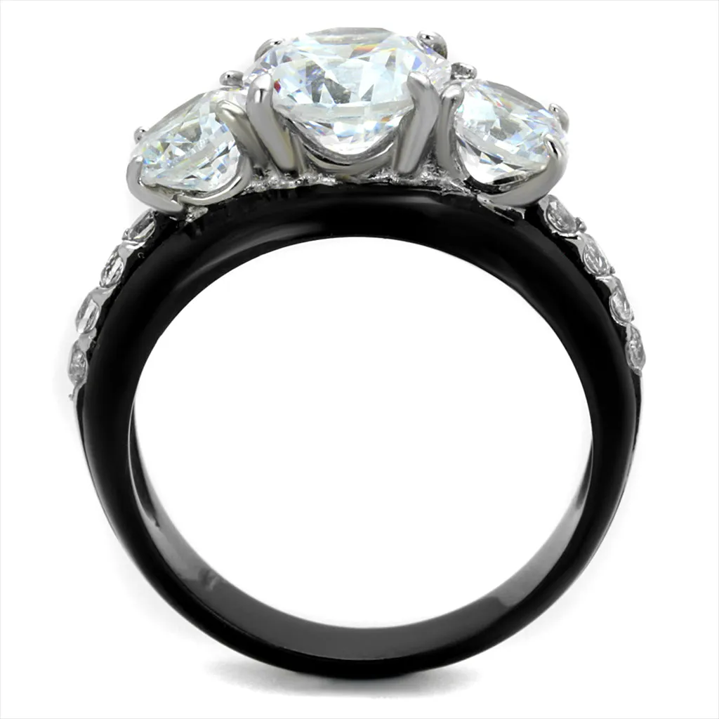 CJE2021 Two Tone IP Black CZ Engagement Ring