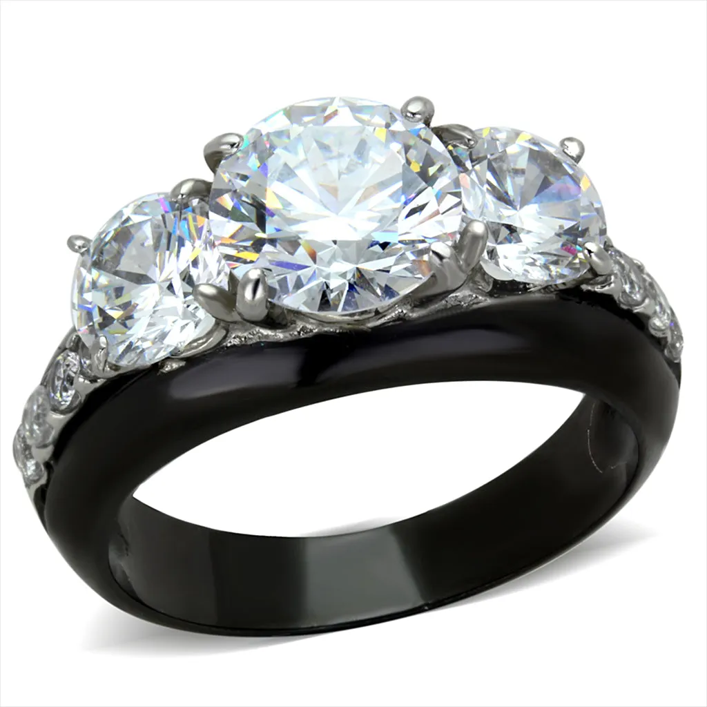 CJE2021 Two Tone IP Black CZ Engagement Ring