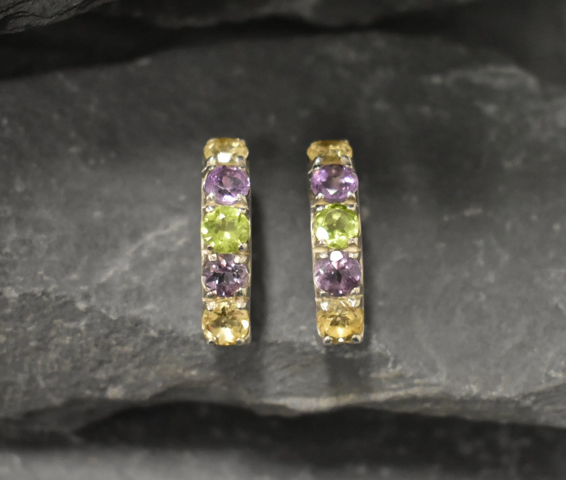 Colorful Mutistone Earrings - Long Gemstone Earrings, Citrine Amethyst Peridot Earrings