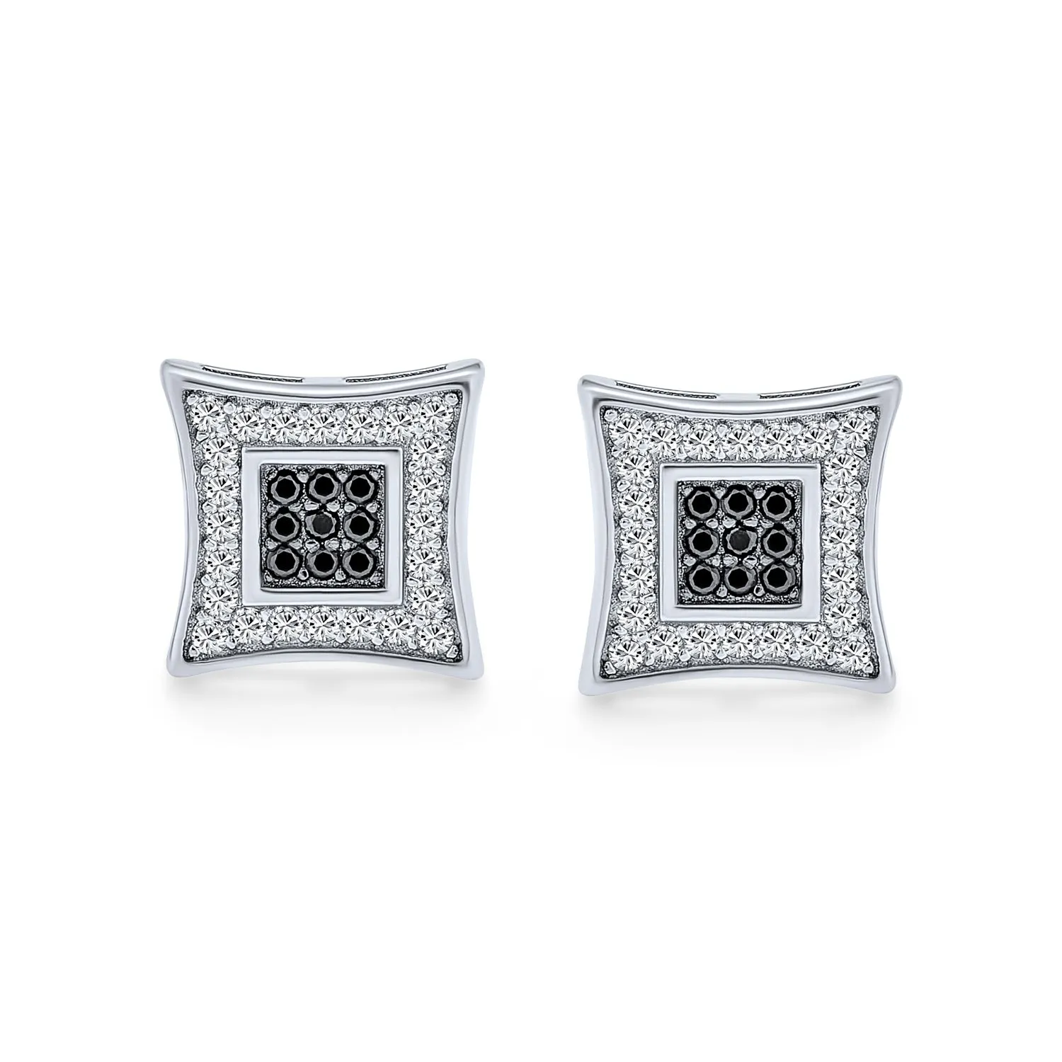 Contemporary Mens 9MM Black & White CZ Stud Earrings in Sterling Silver