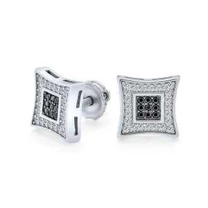 Contemporary Mens 9MM Black & White CZ Stud Earrings in Sterling Silver