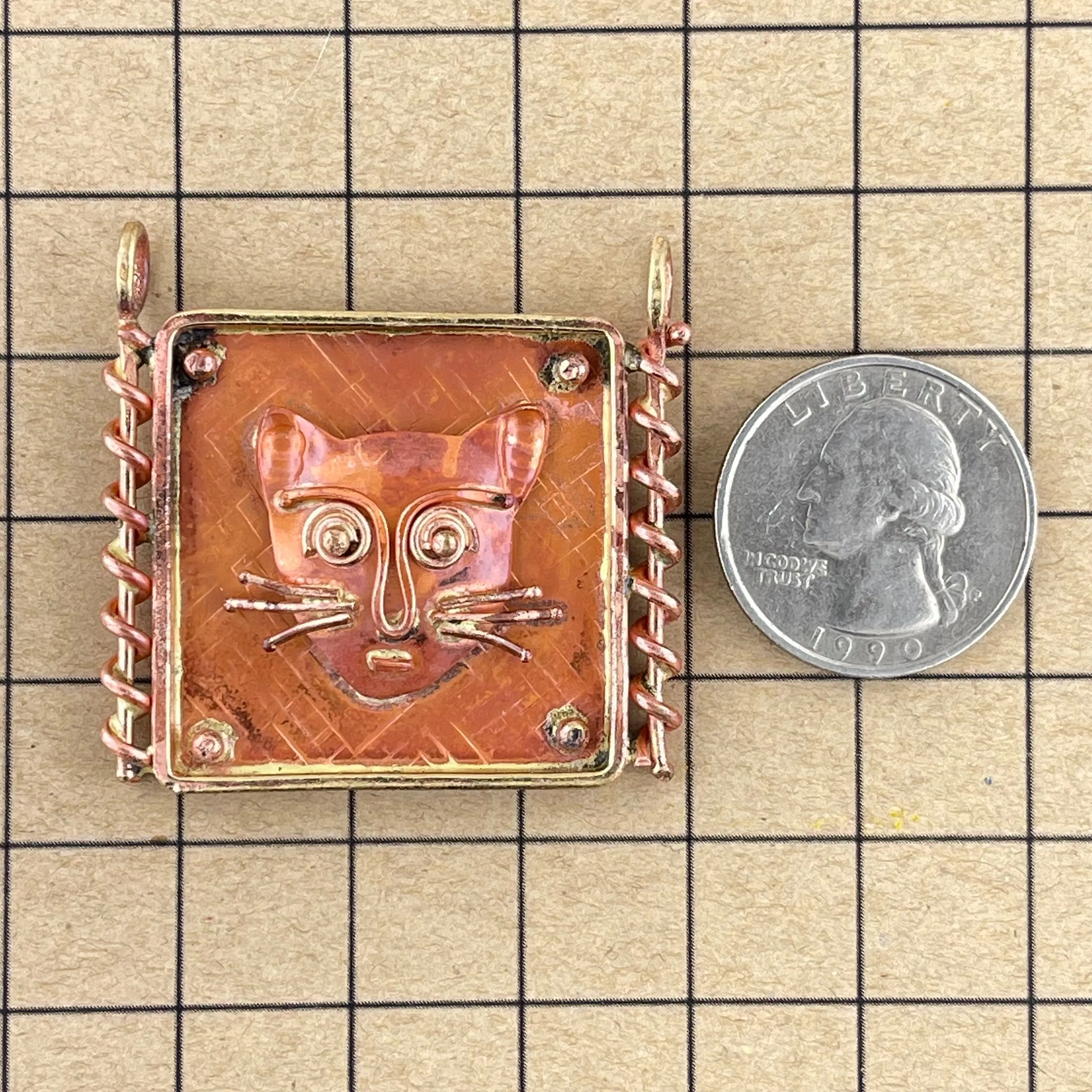 Copper Cat Face Pendant in a "Picture" Frame