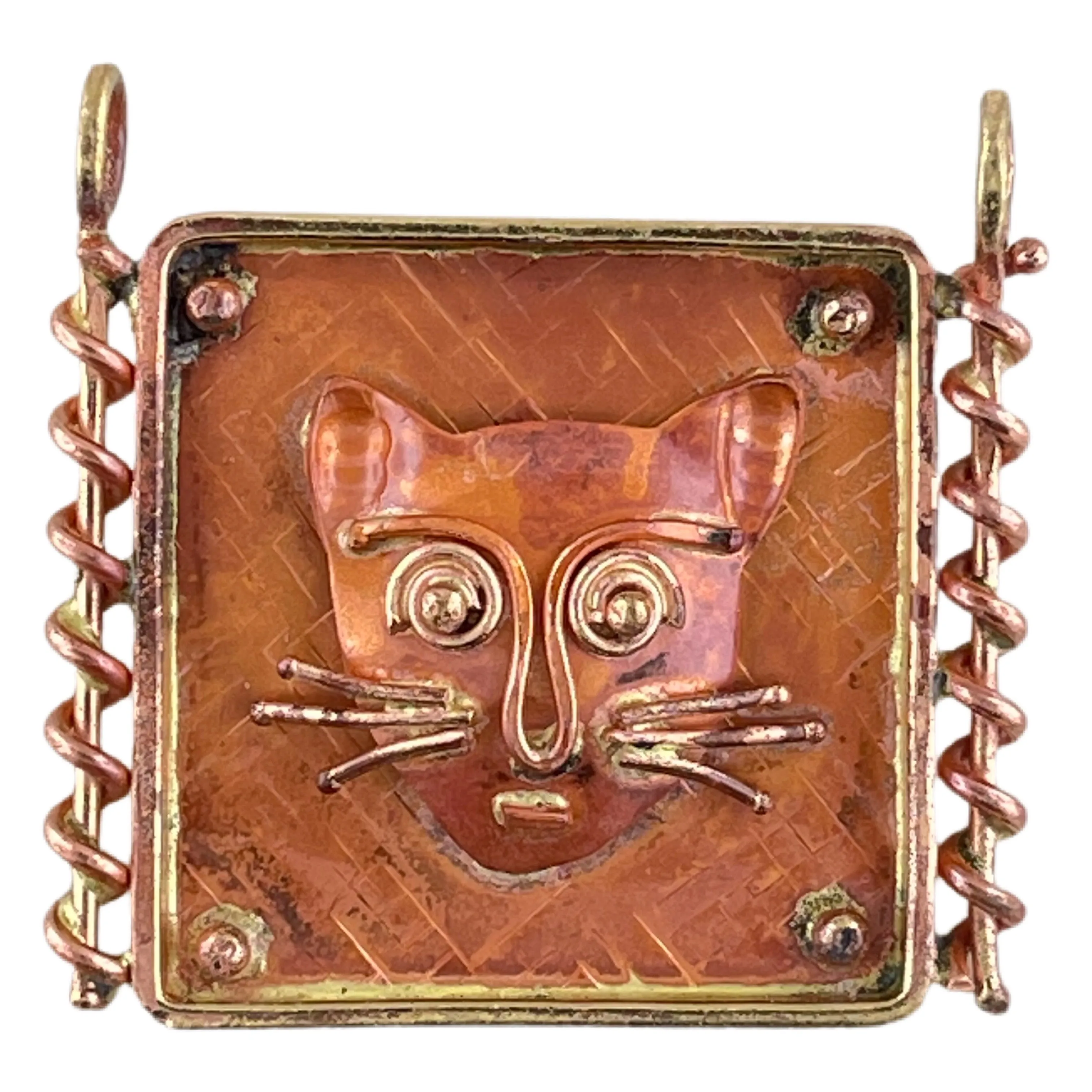 Copper Cat Face Pendant in a "Picture" Frame