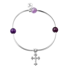 Cross | Soft Bangle Charm Bracelet | Amethyst