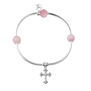 Cross | Soft Bangle Charm Bracelet | Rose Quartz