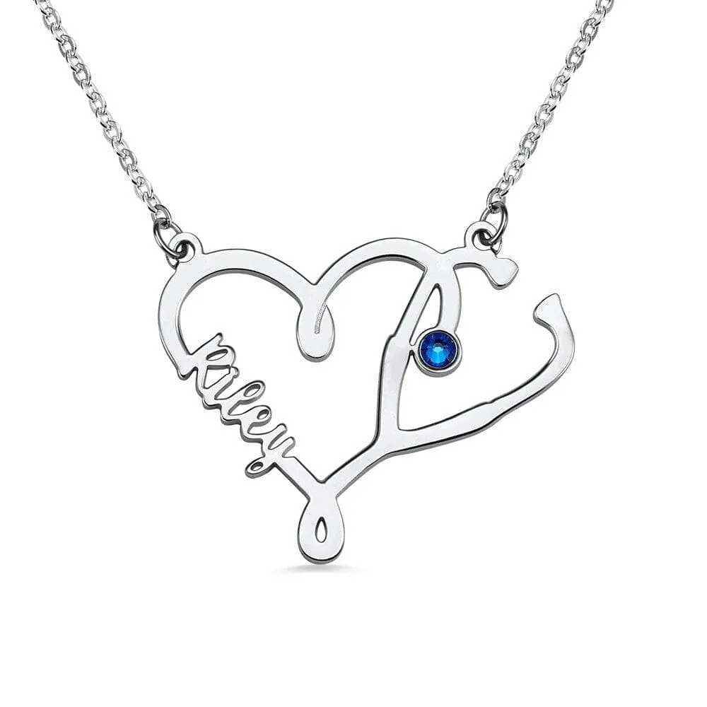 Custom Name Heart Stethoscope 925 Sterling Necklace