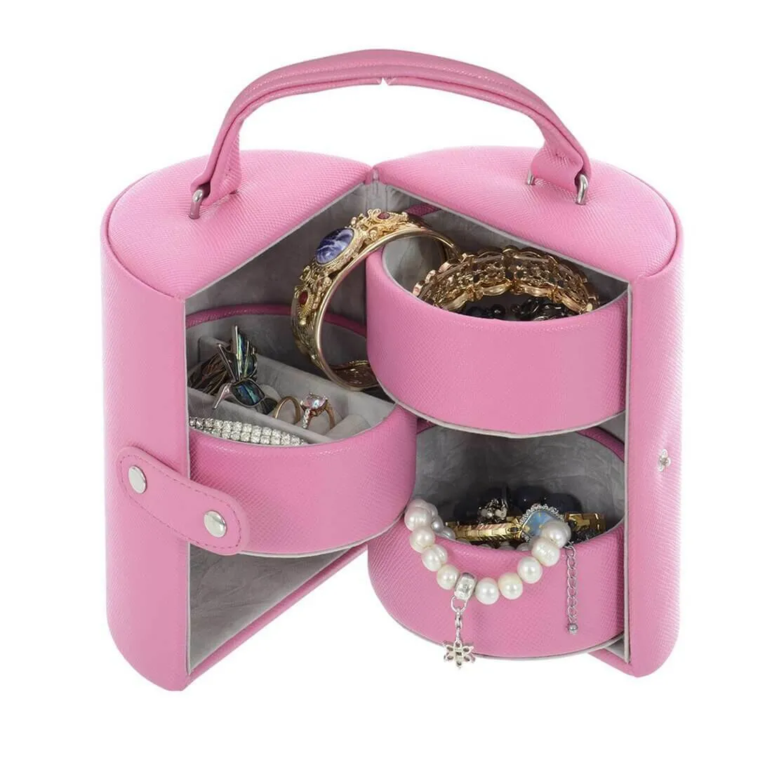 Cylinder Barrel Shaped Jewellery Box With Three Tiers