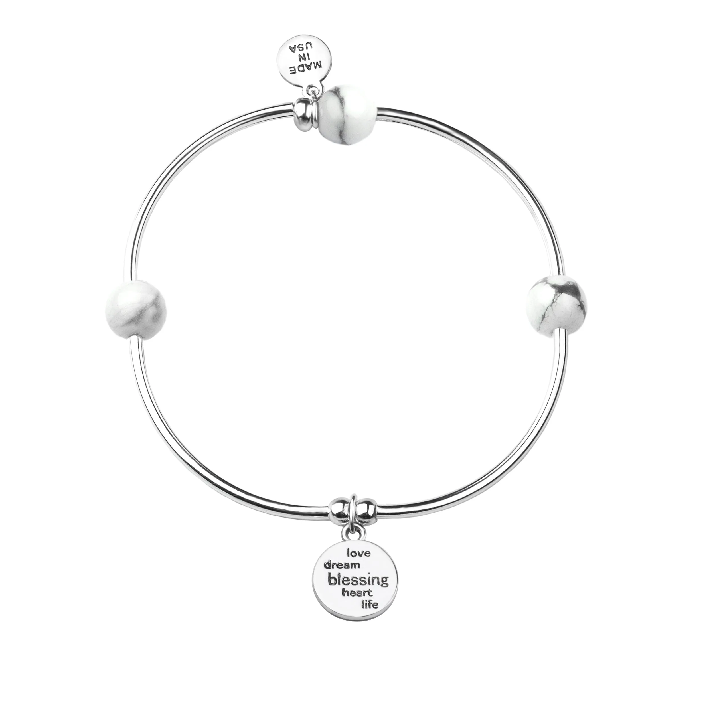 Daughter | Soft Bangle Charm Bracelet | Howlite